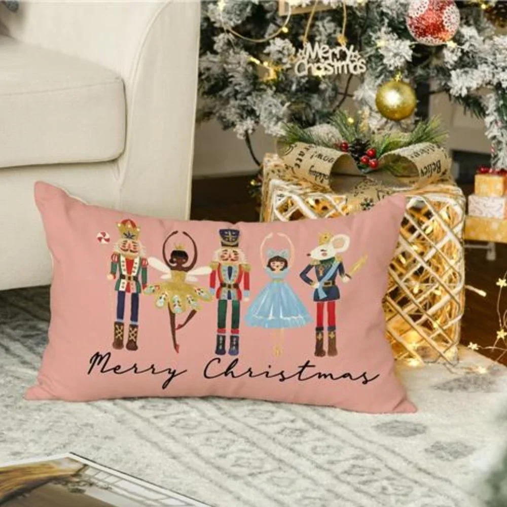 Nutcracker Christmas Pillow Cover Pink Decorative Case Accent Xmas Holiday Decor